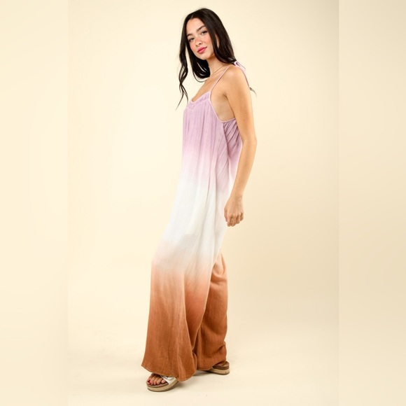 NWOT Lavender Ombré Linen blend Wide Leg Jumpsuit - Picture 6 of 8